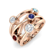 Bezel Set Lab Grown Diamond Bubble Ring with Coloured Gemstones in 10K/14K gold and platinum with certified lab-grown or natural diamonds