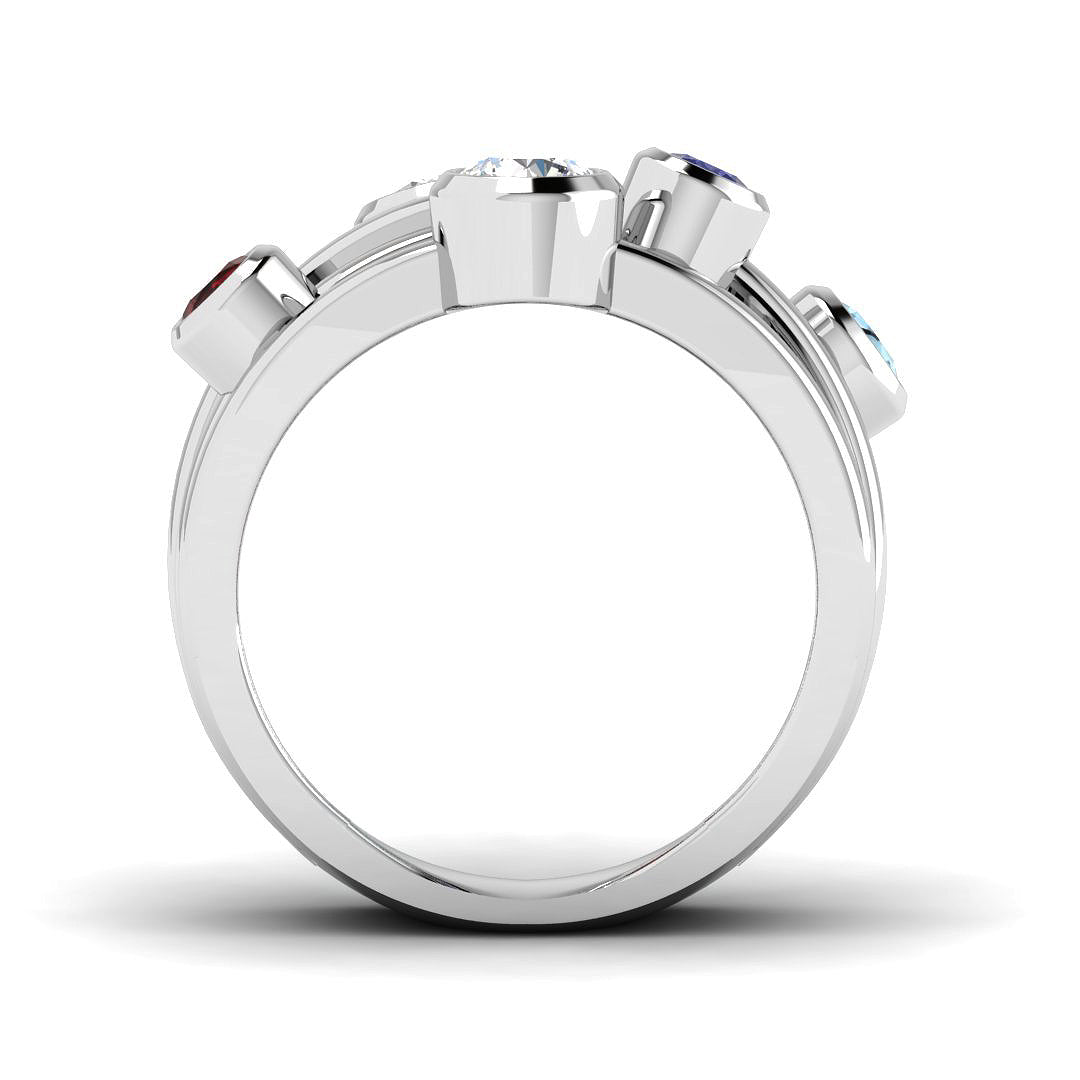 Bezel Set Lab Grown Diamond Bubble Ring with Coloured Gemstones in 10K/14K gold and platinum with certified lab-grown or natural diamonds