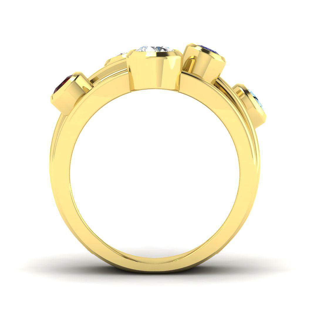 Bezel Set Lab Grown Diamond Bubble Ring with Coloured Gemstones in 10K/14K gold and platinum with certified lab-grown or natural diamonds