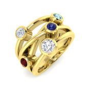 Bezel Set Lab Grown Diamond Bubble Ring with Coloured Gemstones in 10K/14K gold and platinum with certified lab-grown or natural diamonds
