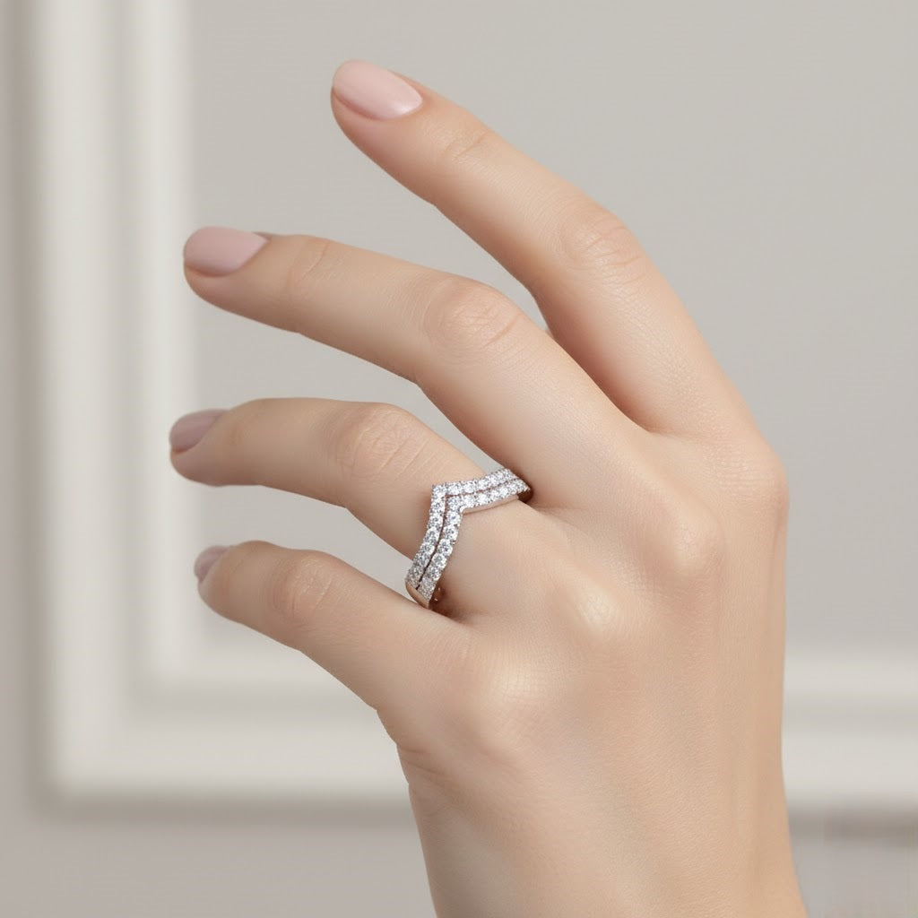Double Row Diamond Wishbone Ring in 10K/14K gold and platinum with certified lab-grown or natural diamonds