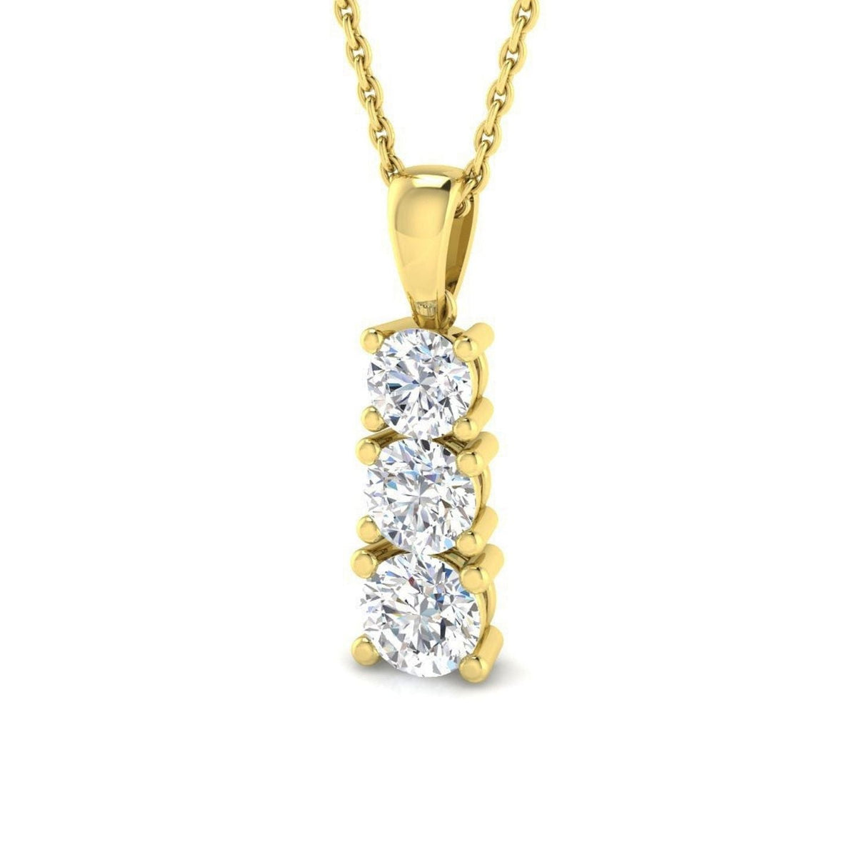 Lab Grown 3 Stone Diamond Drop Pendant in 10K/14K gold and platinum with certified lab-grown or natural diamonds