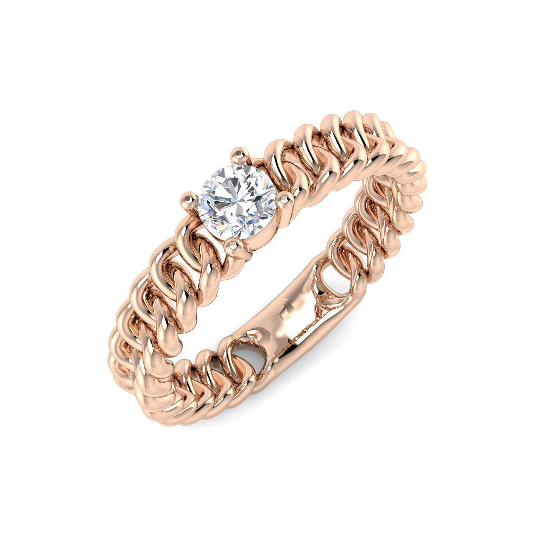 Chain-Link Round Diamond Solitaire Ring in 10K/14K gold and platinum with certified lab-grown or natural diamonds