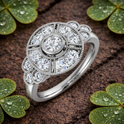 Vintage Halo Diamond Ring in 10K/14K gold and platinum with certified lab-grown or natural diamonds