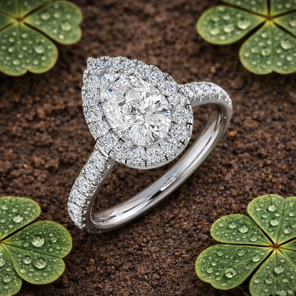 Pear Halo Diamond Engagement Ring in 10K/14K gold and platinum with certified lab-grown or natural diamonds