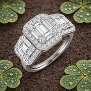 Baguette & Round Diamond Halo Style Engagement Ring In 0.50ct - 2.25ct in 10K/14K gold and platinum with certified lab-grown or natural diamonds
