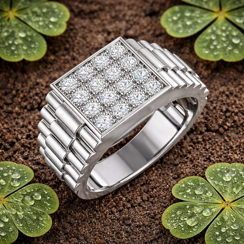 Men’s Square Cluster Diamond Ring in 10K/14K gold and platinum with certified lab-grown or natural diamonds