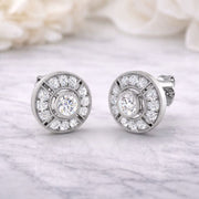 Elegant Vintage Round Diamond Stud Earrings in 10K/14K gold and platinum with certified lab-grown or natural diamonds