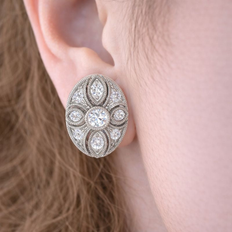 Lab & Natural Diamond Vintage Round Cut Stud Earrings in 10K/14K gold and platinum with certified lab-grown or natural diamonds