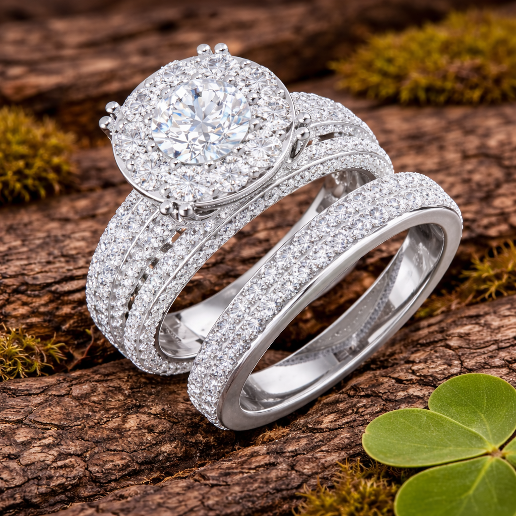 Natural Round Cut Diamond Prong Set Cluster Ring. in 10K/14K gold and platinum with certified lab-grown or natural diamonds