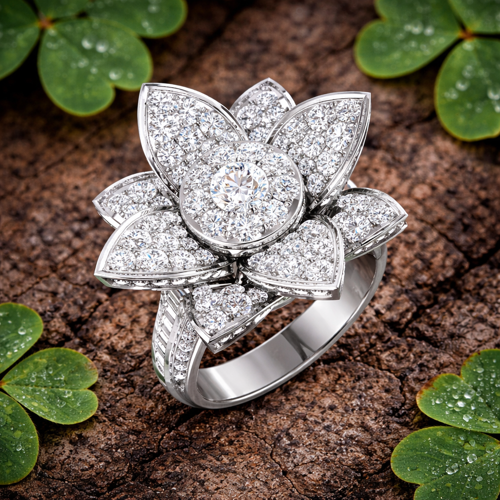 Floral Diamond Ring in 10K/14K gold and platinum with certified lab-grown or natural diamonds
