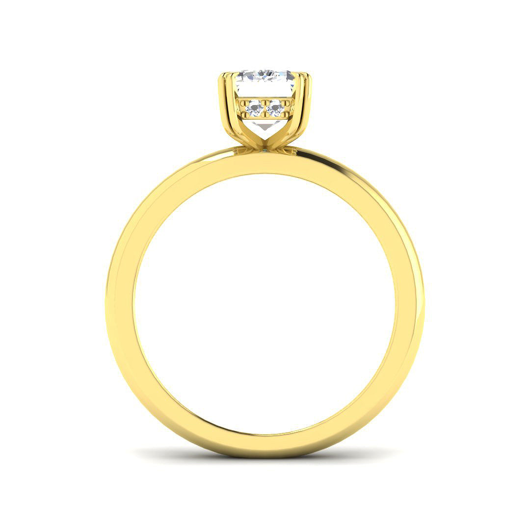 Emerald & Round Diamond Ring with Hidden Halo & Double Prong in 10K/14K gold and platinum with certified lab-grown or natural diamonds