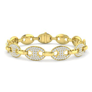 Natural Diamond Puff Link Bracelet with Pave Set Oval Links & Box Clasp in 10K/14K gold and platinum with certified lab-grown or natural diamonds
