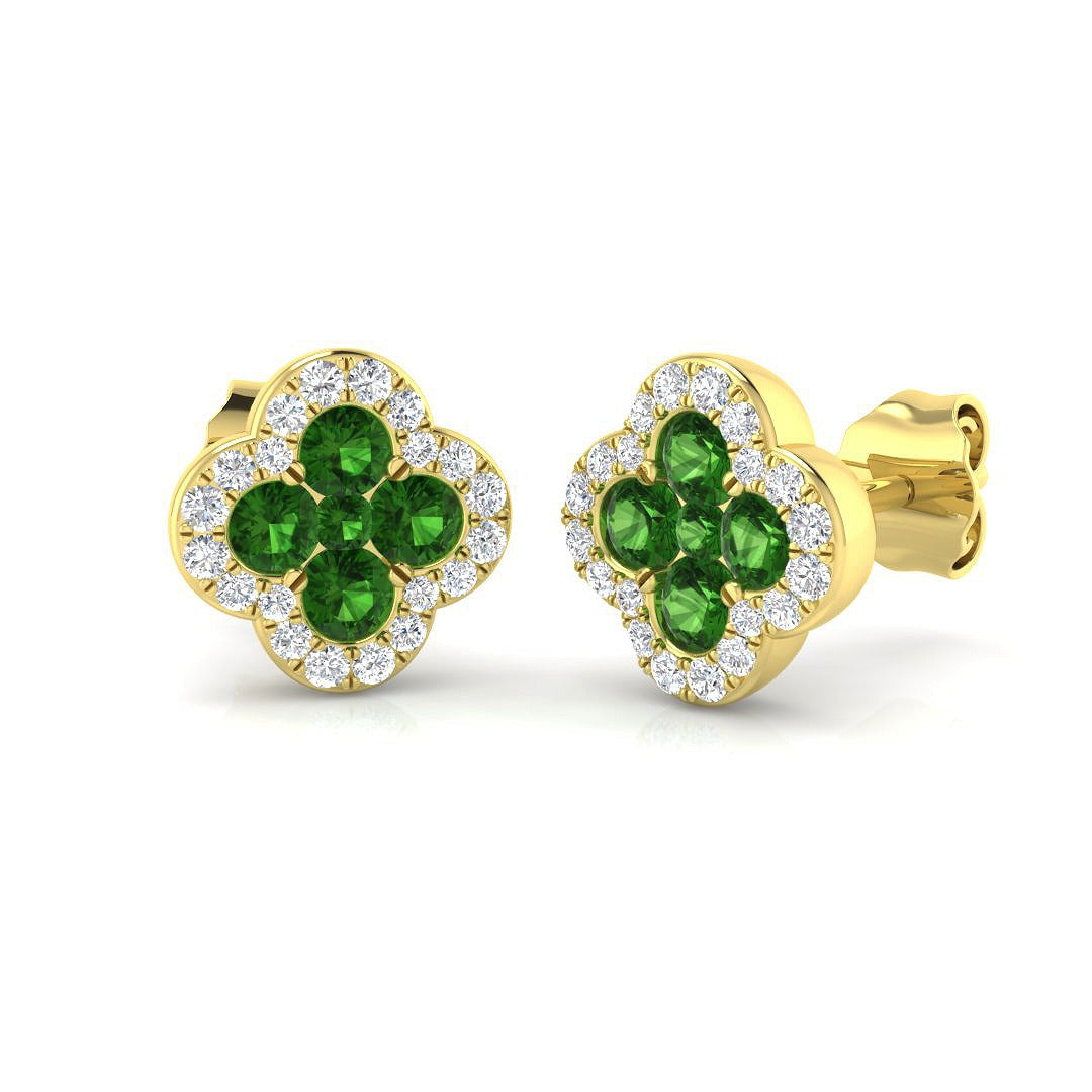 Stud - Tsavorite Birthstone & Natural Diamond Earrings in 10K/14K gold and platinum with certified lab-grown or natural diamonds