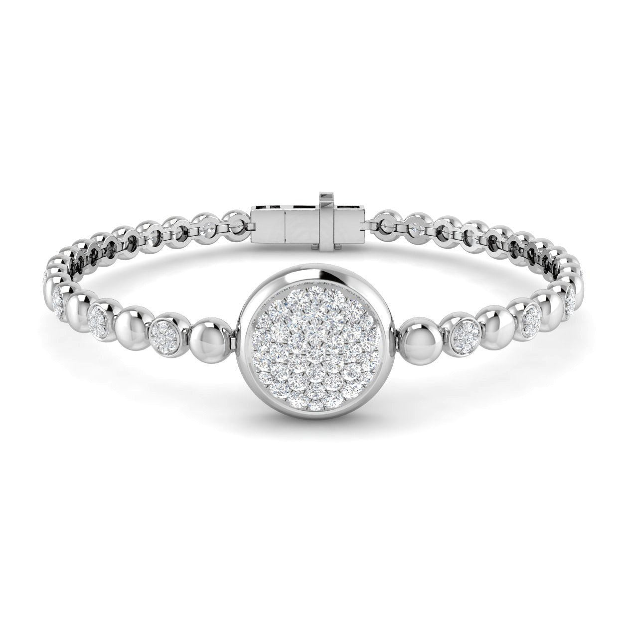Lab Created Round Cut Fancy Beaded Cluster Set Diamond Bracelet in 10K/14K gold and platinum with certified lab-grown or natural diamonds