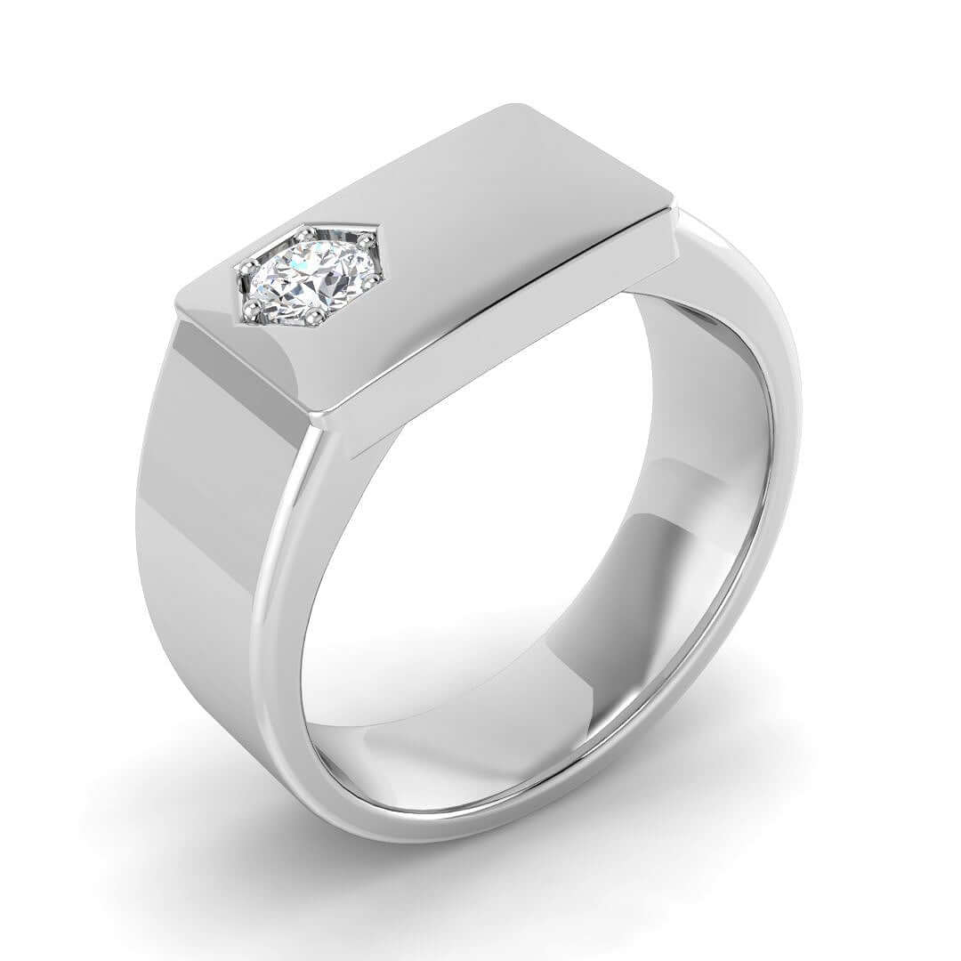 Men’s Modern Diamond Signet Ring with Angled Centre Stone in Gold & in 10K/14K gold and platinum with certified lab-grown or natural diamonds