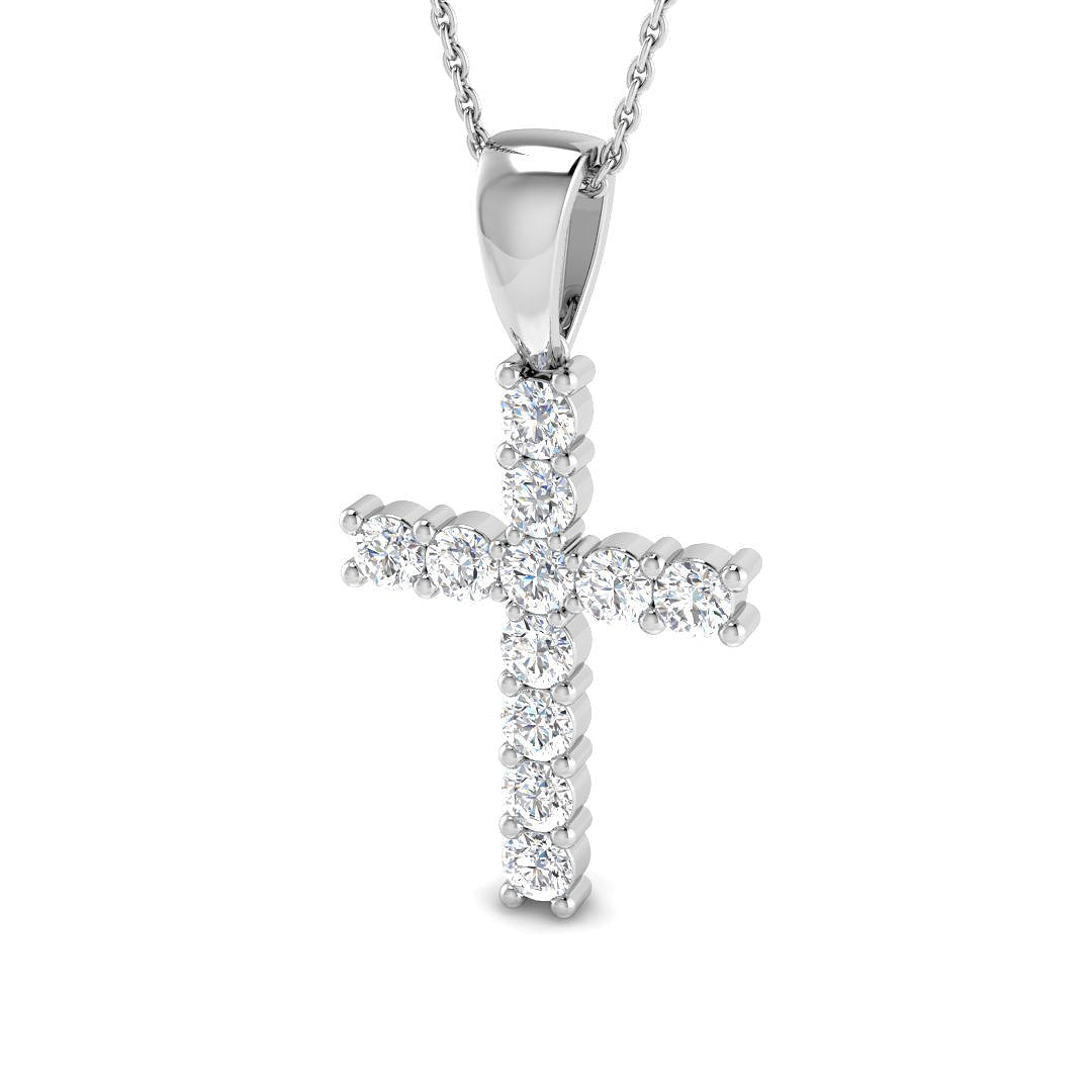 Diamond Cross Pendant in 10K/14K gold and platinum with certified lab-grown or natural diamonds