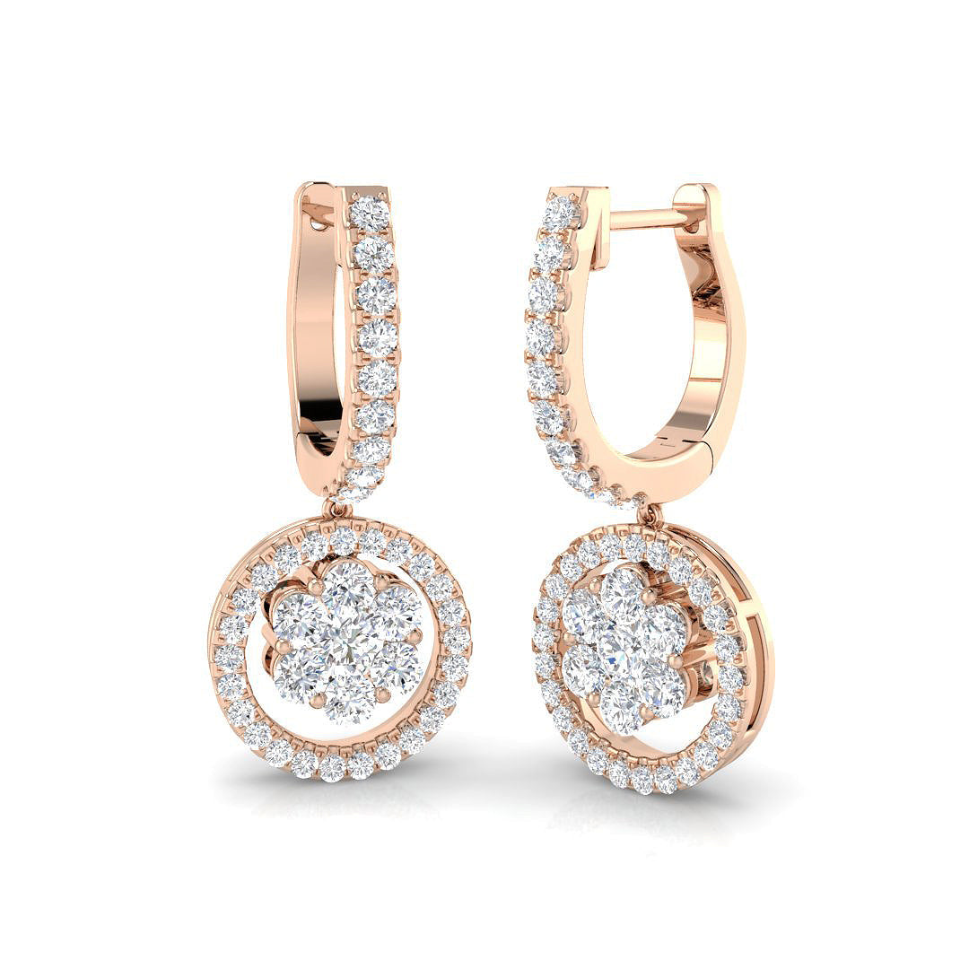 Dauby 1.25ct Gold Drop & Trilogy Diamond Earrings - Elegant Luxury in 10K/14K gold and platinum with certified lab-grown or natural diamonds