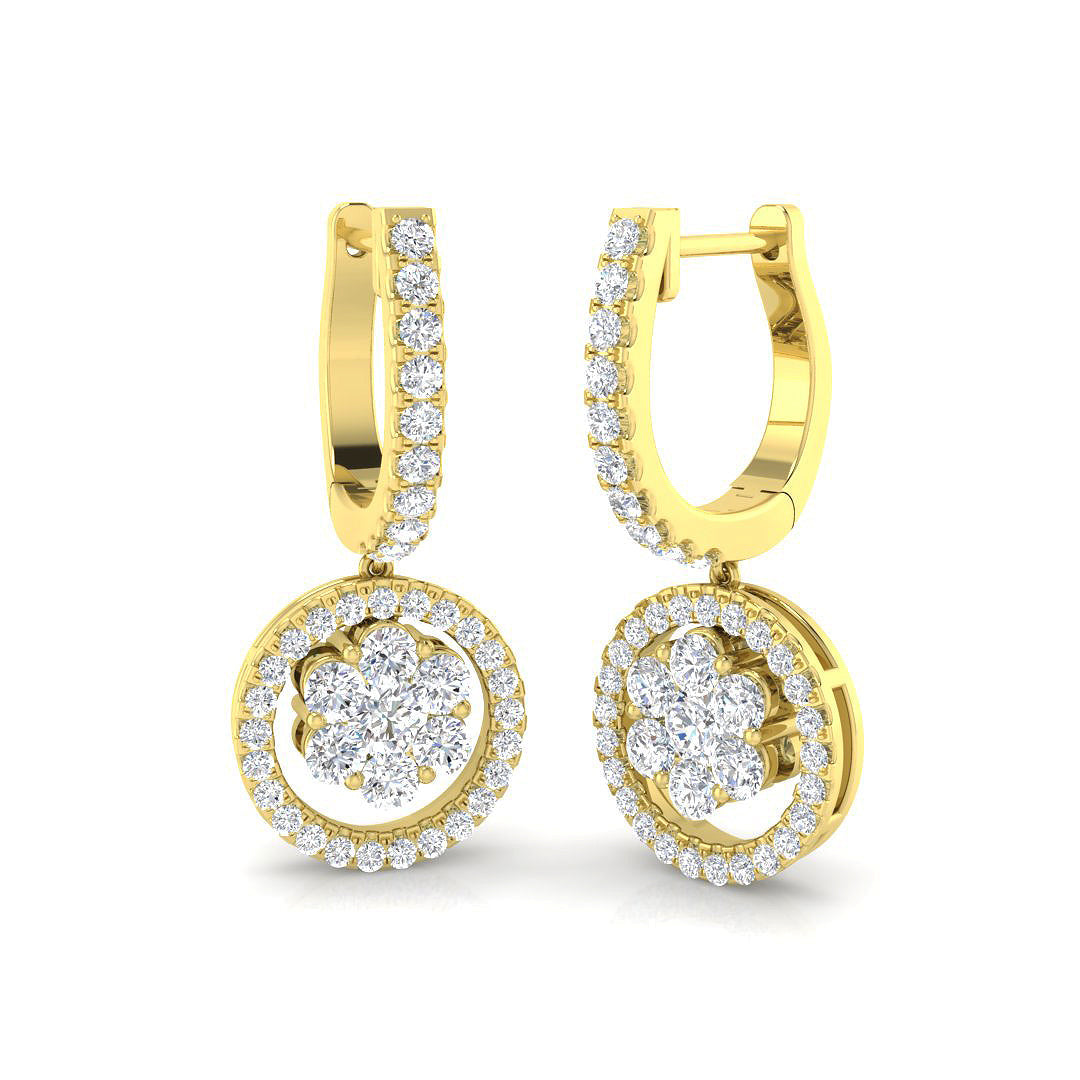 Dauby 1.25ct Gold Drop & Trilogy Diamond Earrings - Elegant Luxury in 10K/14K gold and platinum with certified lab-grown or natural diamonds