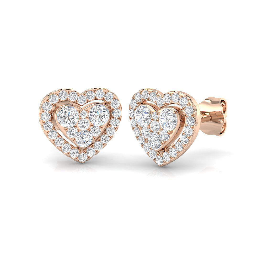 0.5-1ct Heart Cluster Diamond Stud Earrings in 10K/14K gold and platinum with certified lab-grown or natural diamonds