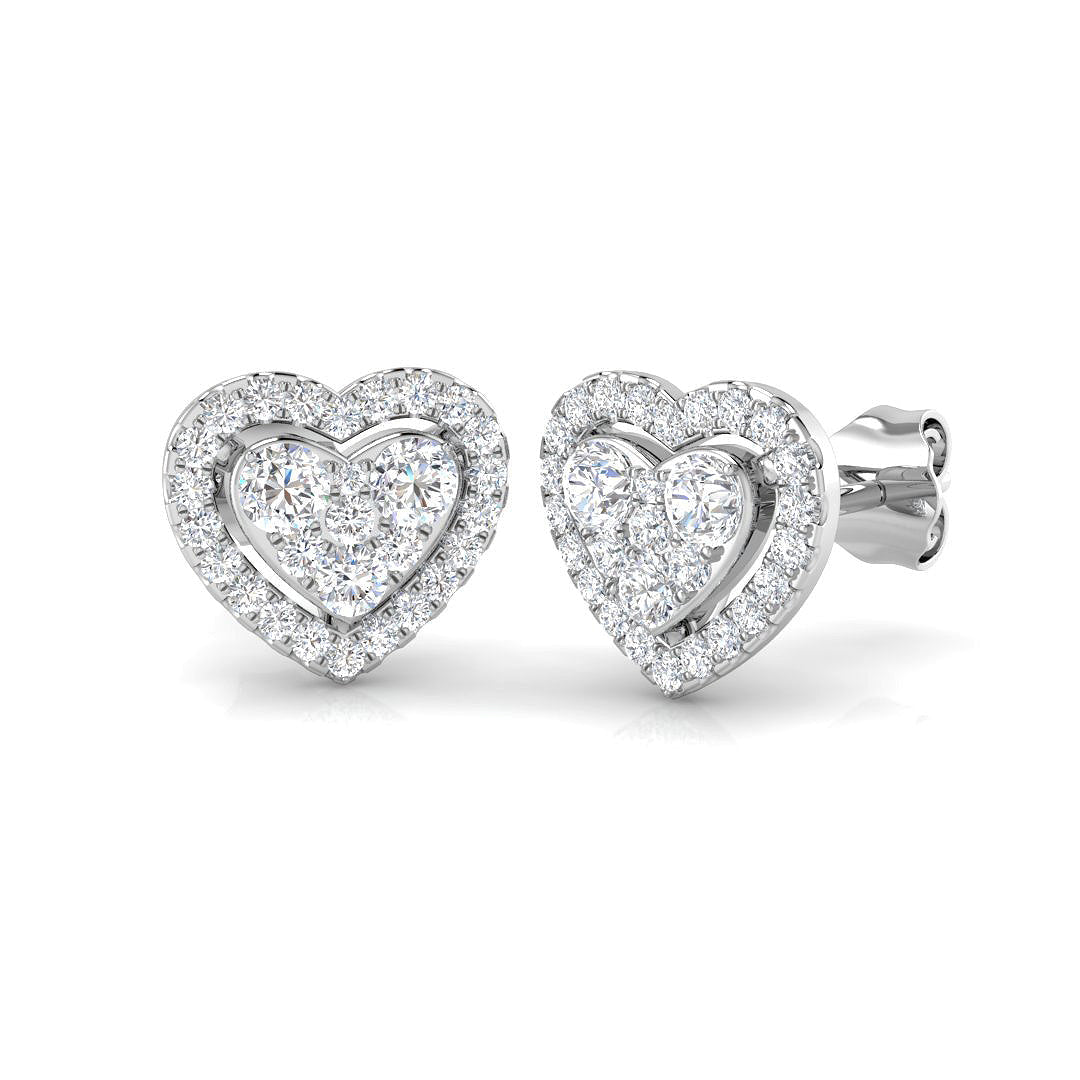 0.5-1ct Heart Cluster Diamond Stud Earrings in 10K/14K gold and platinum with certified lab-grown or natural diamonds