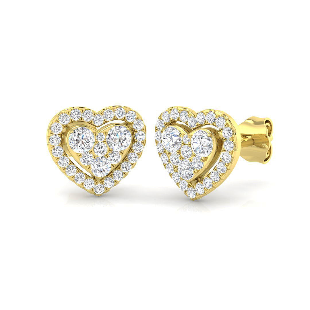 0.5-1ct Heart Cluster Diamond Stud Earrings in 10K/14K gold and platinum with certified lab-grown or natural diamonds