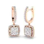 Daymy 1.25ct Gold Drop & Trilogy Diamond Earrings in 10K/14K gold and platinum with certified lab-grown or natural diamonds