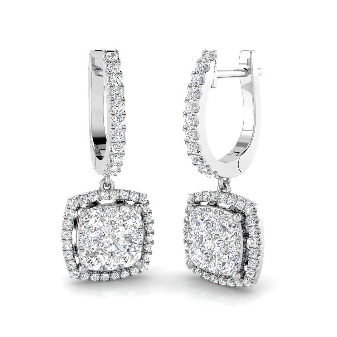 Daymy 1.25ct Gold Drop & Trilogy Diamond Earrings in 10K/14K gold and platinum with certified lab-grown or natural diamonds