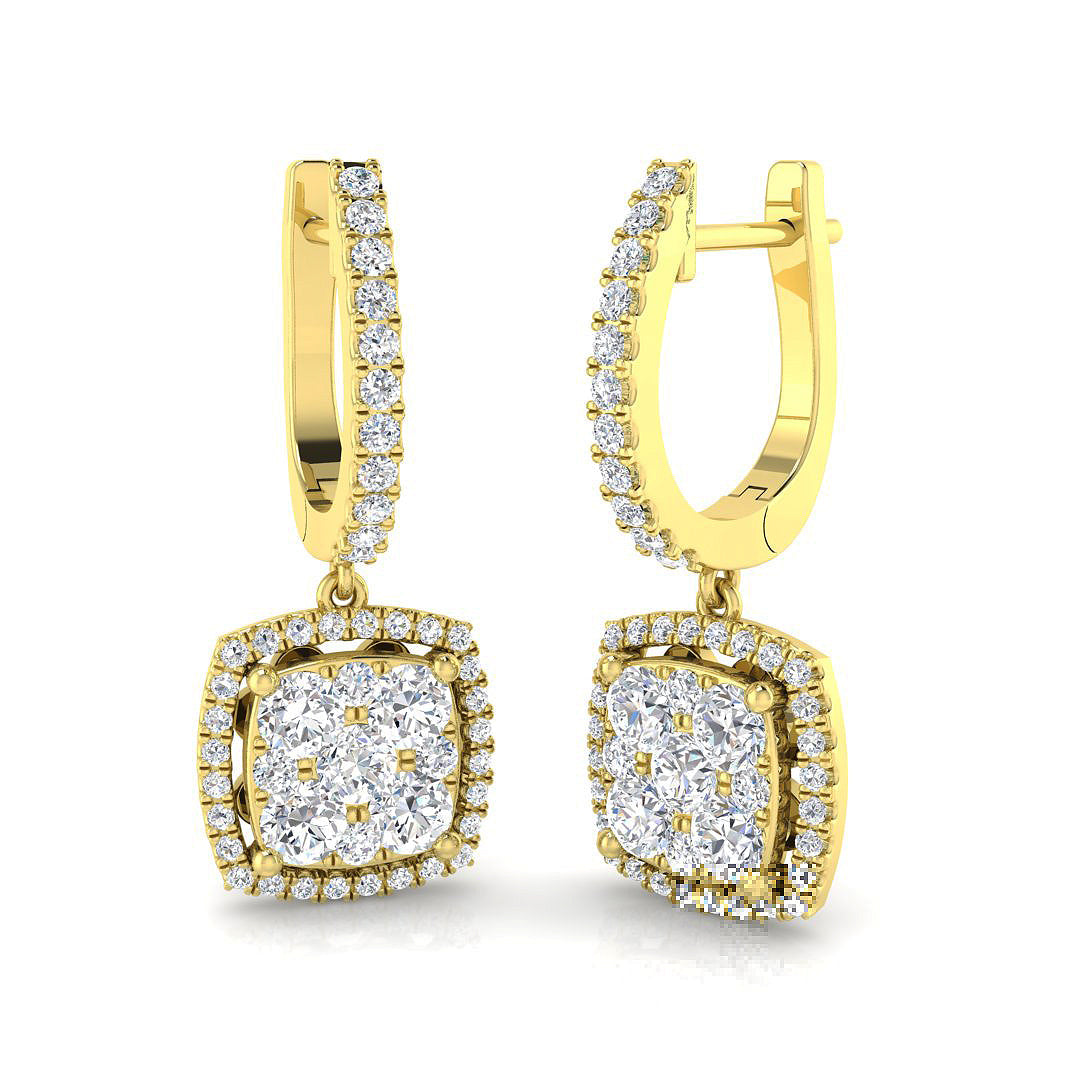 Daymy 1.25ct Gold Drop & Trilogy Diamond Earrings in 10K/14K gold and platinum with certified lab-grown or natural diamonds