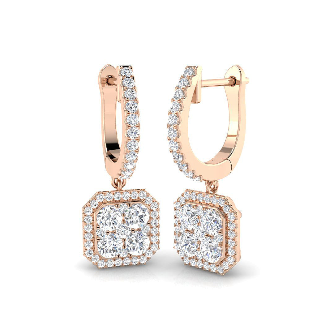 Engxy 1ct Gold Drop & Trilogy Diamond Earrings in 10K/14K gold and platinum with certified lab-grown or natural diamonds