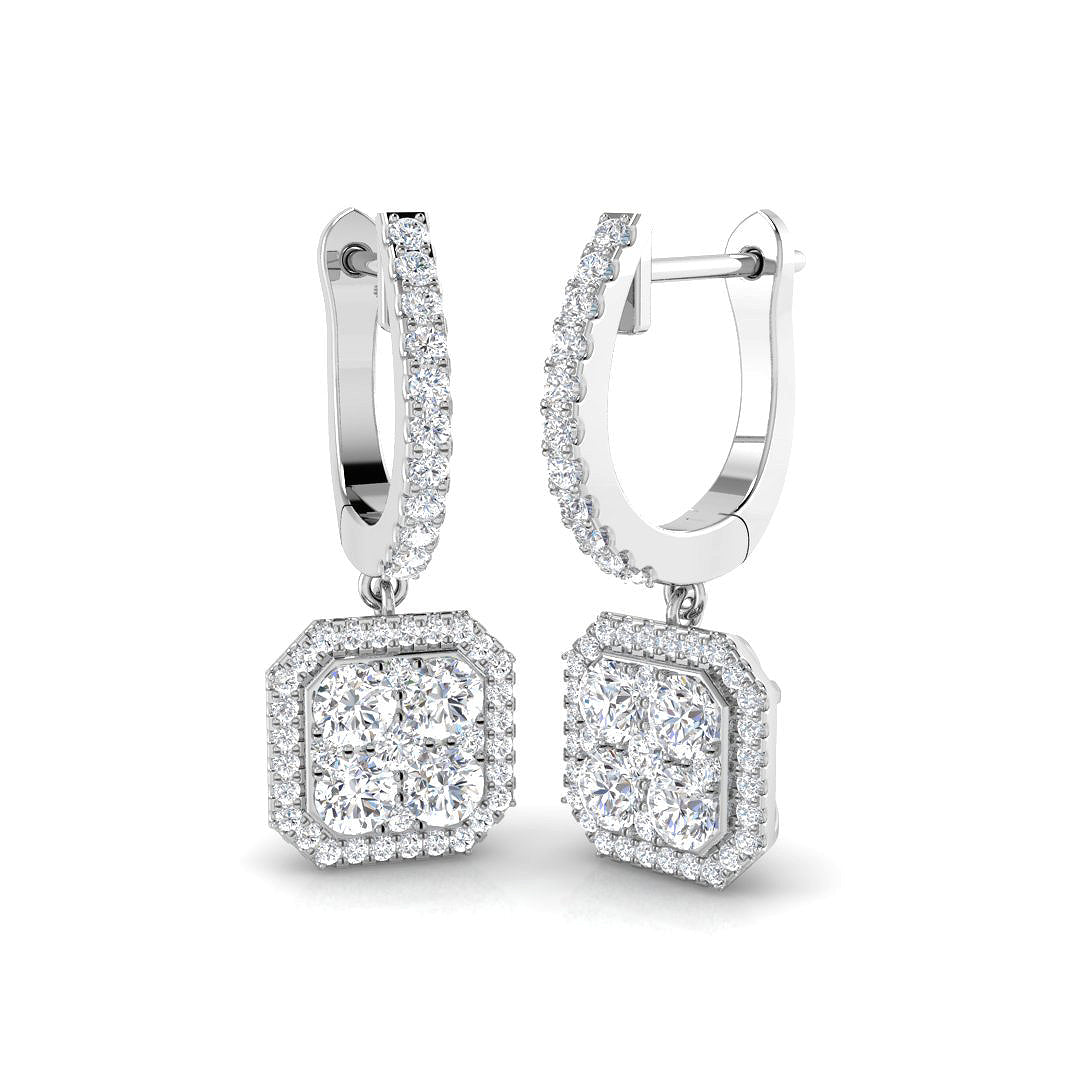 Engxy 1ct Gold Drop & Trilogy Diamond Earrings in 10K/14K gold and platinum with certified lab-grown or natural diamonds