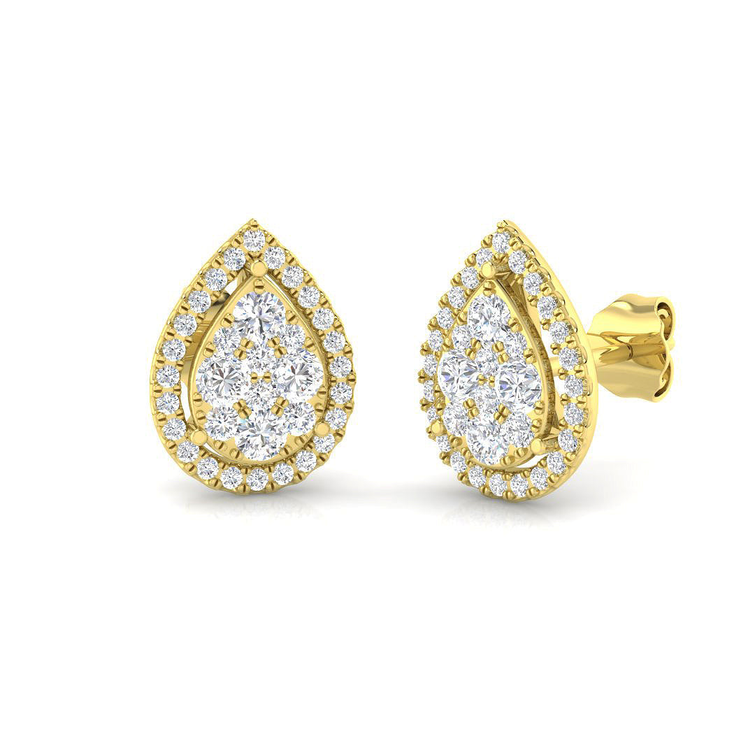 0.5-1.25ct Round Cluster Diamond Stud Earrings in 10K/14K gold and platinum with certified lab-grown or natural diamonds