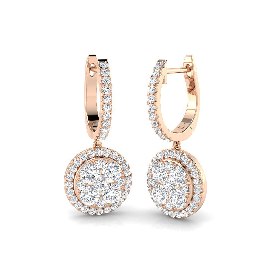 Elegance Dashy 1.5ct Gold Drop & Trilogy Diamond Earrings in 10K/14K gold and platinum with certified lab-grown or natural diamonds