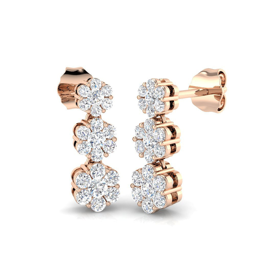 Elegant Bindi 0.5ct Gold Drop & Trilogy Diamond Earrings in 10K/14K gold and platinum with certified lab-grown or natural diamonds