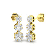 Elegant Bindi 0.5ct Gold Drop & Trilogy Diamond Earrings in 10K/14K gold and platinum with certified lab-grown or natural diamonds