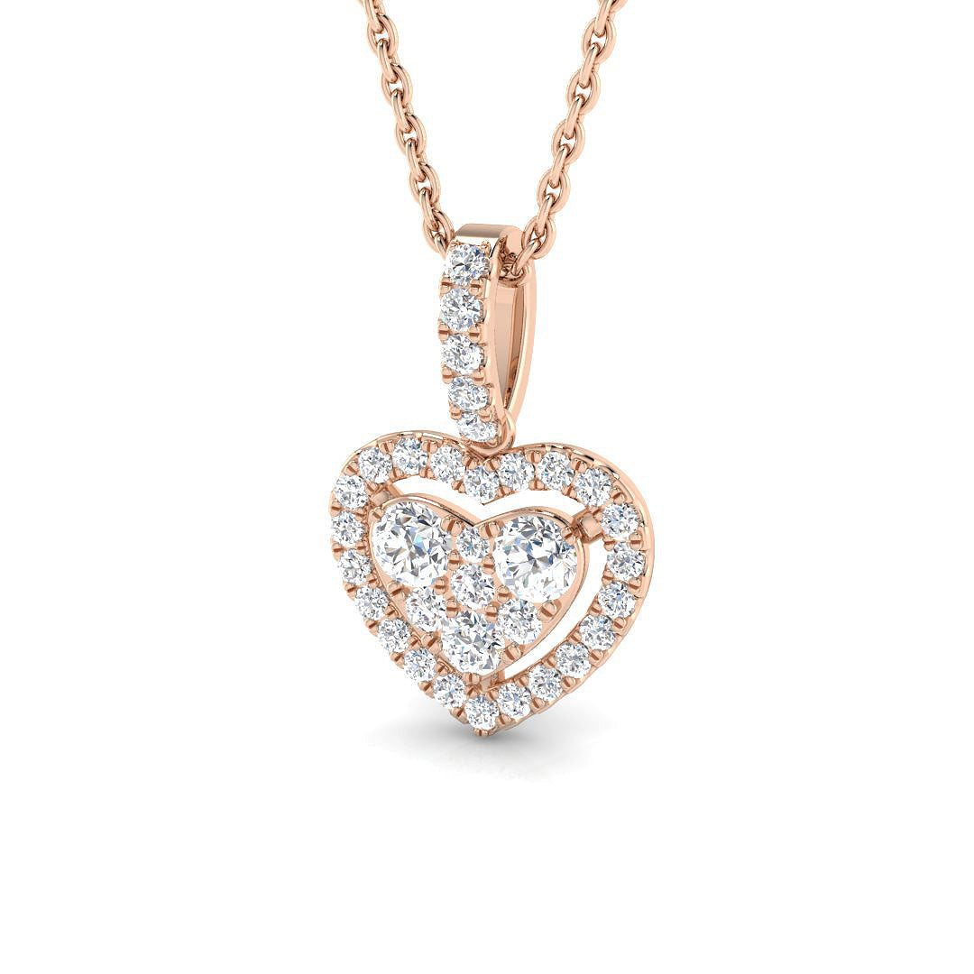 Double Heart Diamond Pendant in 10K/14K gold and platinum with certified lab-grown or natural diamonds