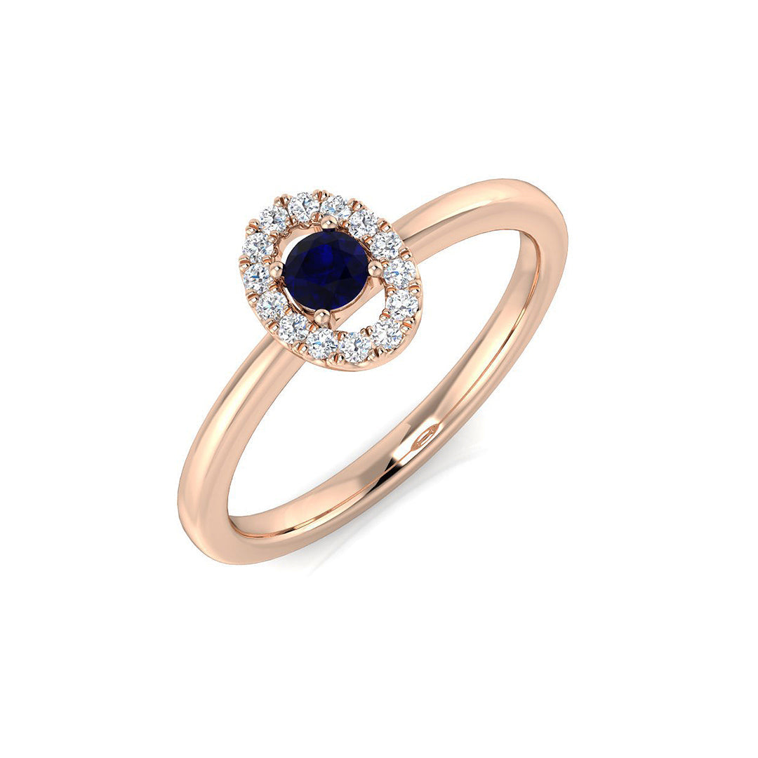 Blue Sapphire Evil Eye Ring with Round Natural Halo Diamond in 10K/14K gold and platinum with certified lab-grown or natural diamonds
