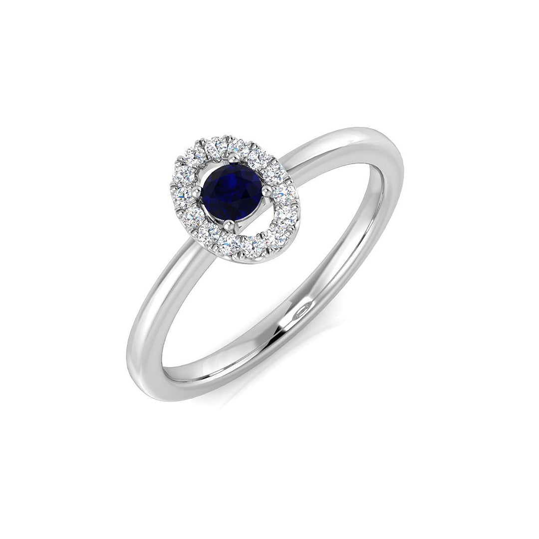 Blue Sapphire Evil Eye Ring with Round Natural Halo Diamond in 10K/14K gold and platinum with certified lab-grown or natural diamonds