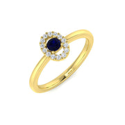 Blue Sapphire Evil Eye Ring with Round Natural Halo Diamond in 10K/14K gold and platinum with certified lab-grown or natural diamonds