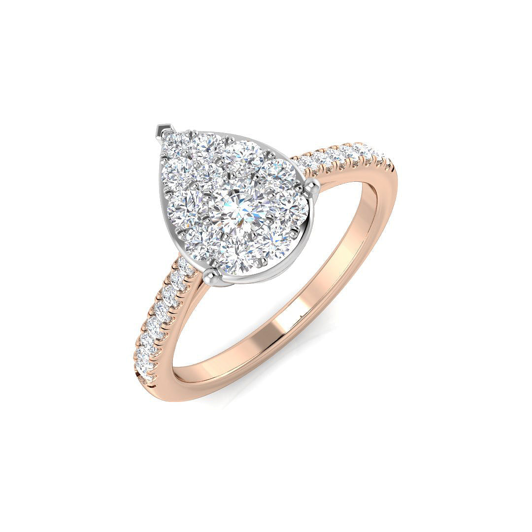 Luxury Round Diamond Cluster Ring 0.5ct with Pavé Band UK in 10K/14K gold and platinum with certified lab-grown or natural diamonds