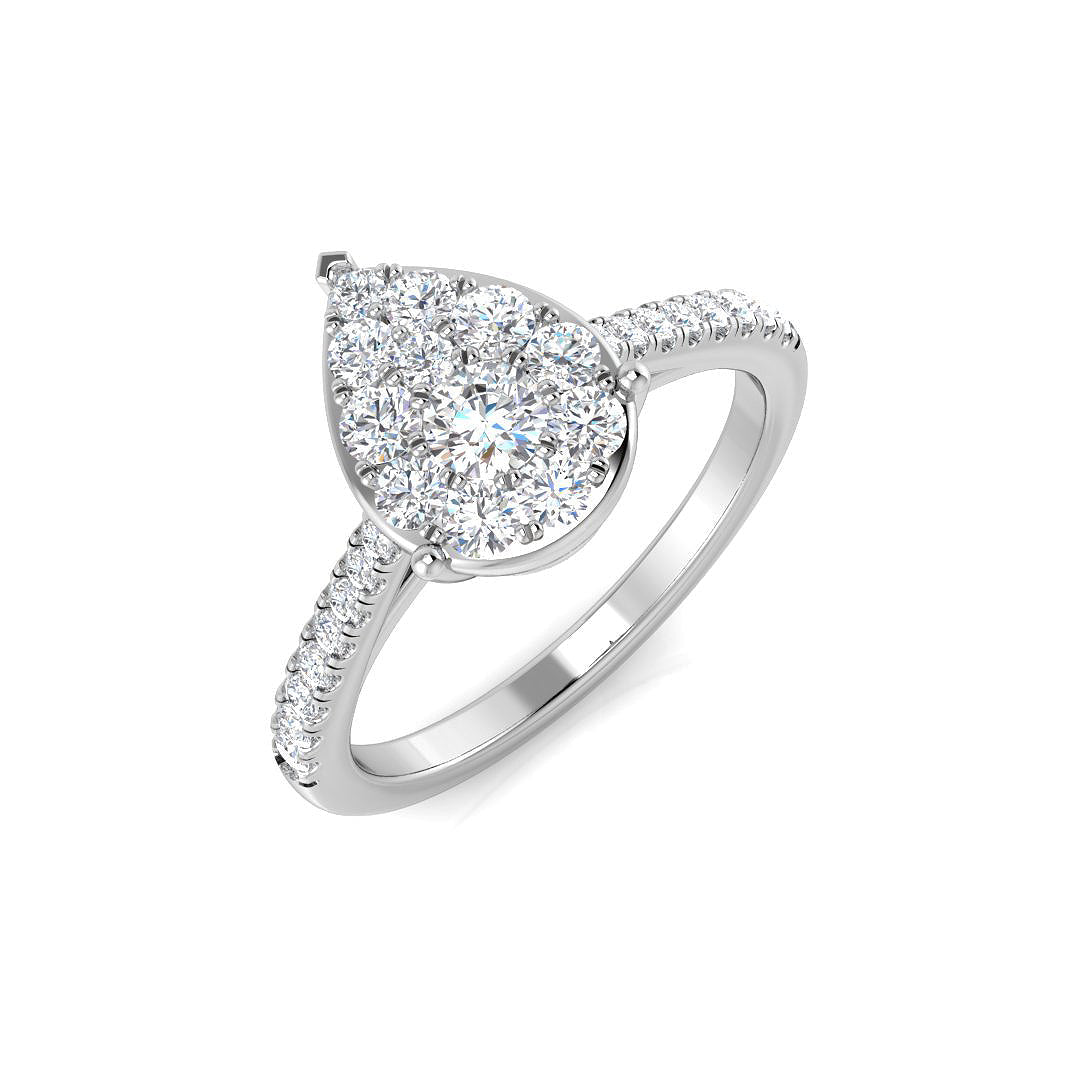 Luxury Round Diamond Cluster Ring 0.5ct with Pavé Band UK in 10K/14K gold and platinum with certified lab-grown or natural diamonds
