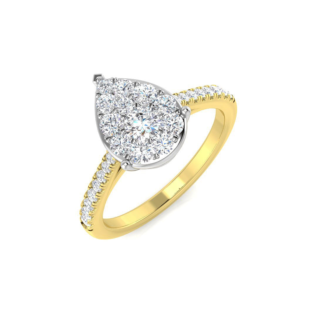 Luxury Round Diamond Cluster Ring 0.5ct with Pavé Band UK in 10K/14K gold and platinum with certified lab-grown or natural diamonds