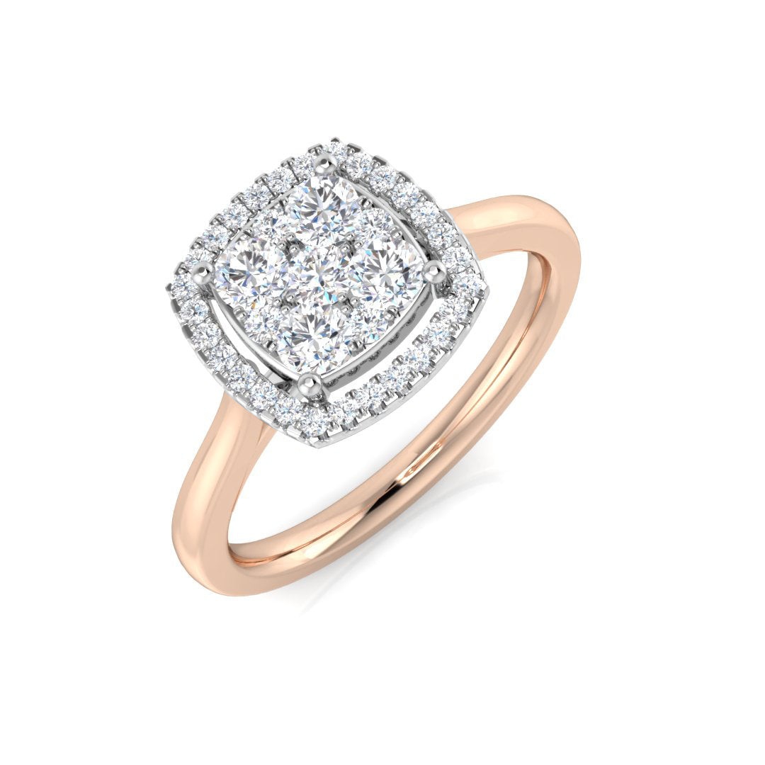 Cluster Halo Diamond Ring 0.50ct in 10K/14K gold and platinum with certified lab-grown or natural diamonds