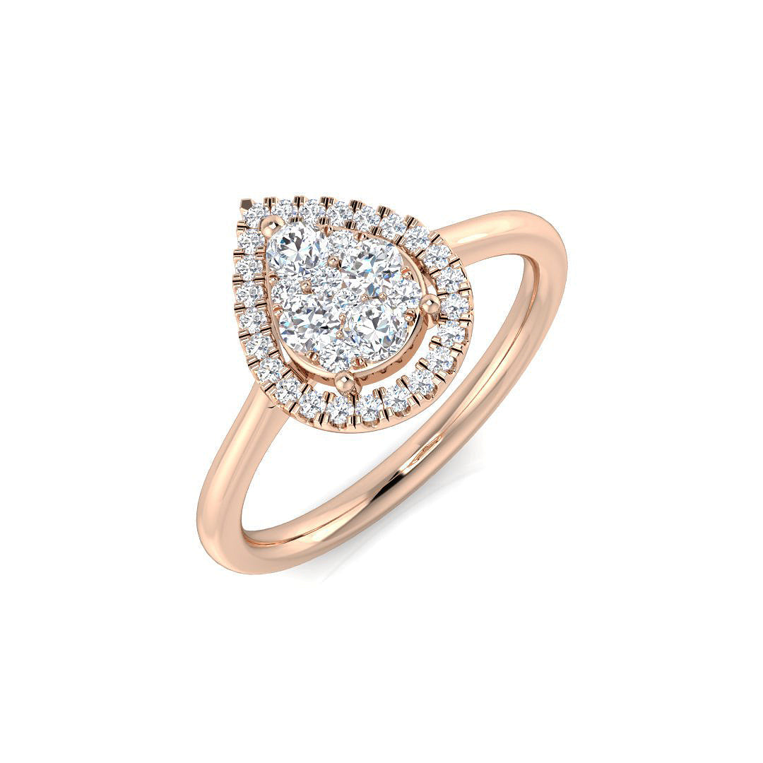 Luxury Round Diamond Halo Cluster Ring 0.33ct UK Hallmarked in 10K/14K gold and platinum with certified lab-grown or natural diamonds