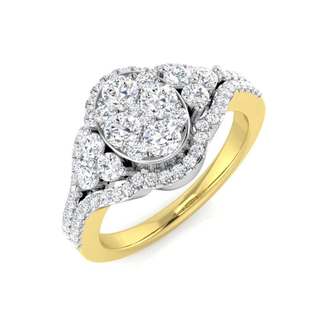 Cluster Halo Diamond Engagement Ring in 10K/14K gold and platinum with certified lab-grown or natural diamonds