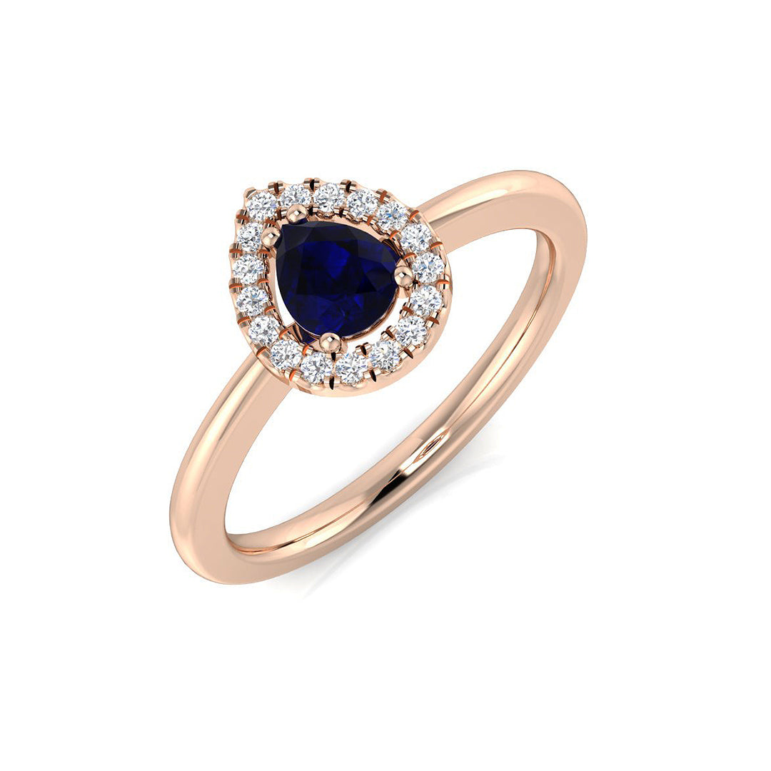 Pear Blue Sapphire Halo Engagement Ring in 10K/14K gold and platinum with certified lab-grown or natural diamonds