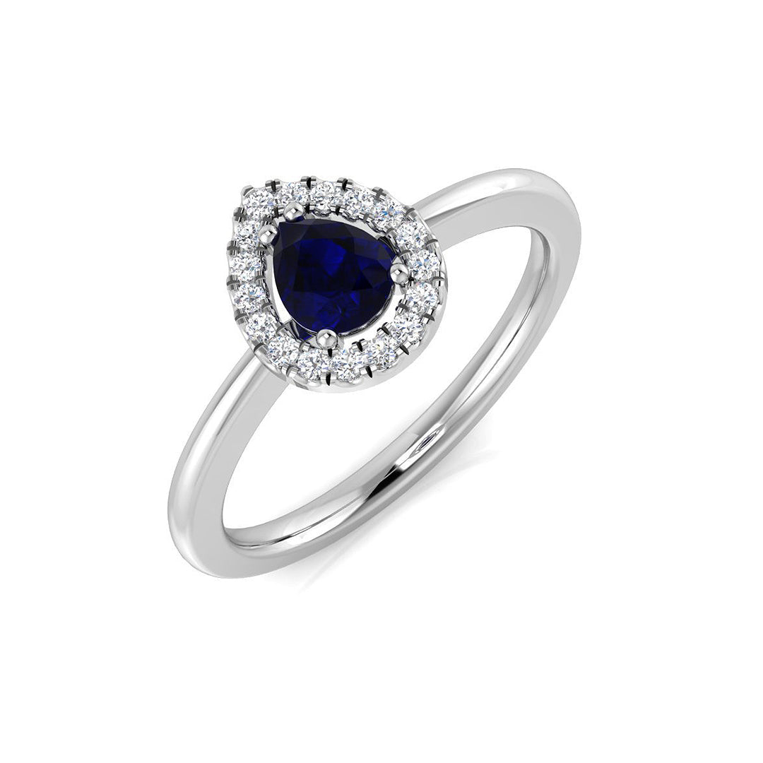 Pear Blue Sapphire Halo Engagement Ring in 10K/14K gold and platinum with certified lab-grown or natural diamonds