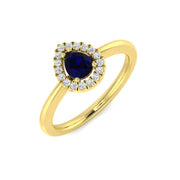 Pear Blue Sapphire Halo Engagement Ring in 10K/14K gold and platinum with certified lab-grown or natural diamonds