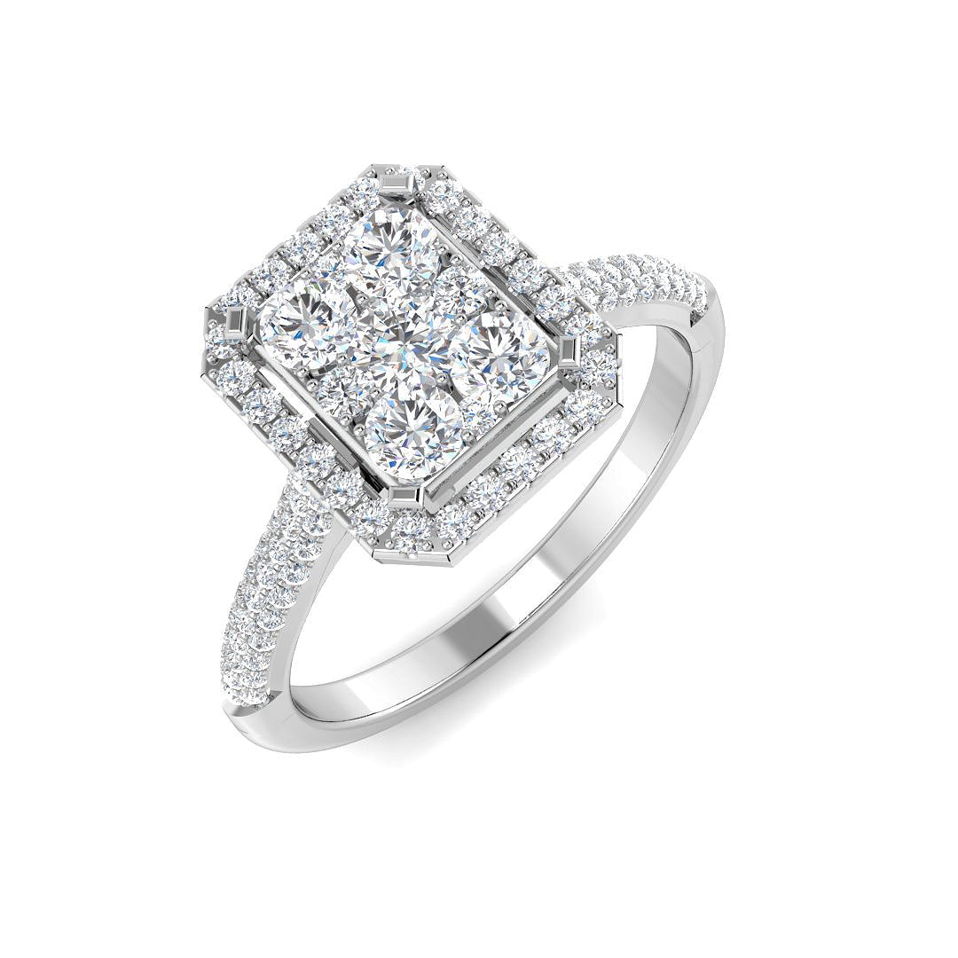 Square Cluster Halo Diamond Ring 0.75ct in 10K/14K gold and platinum with certified lab-grown or natural diamonds