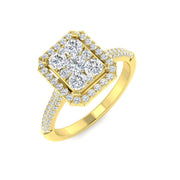 Square Cluster Halo Diamond Ring 0.75ct in 10K/14K gold and platinum with certified lab-grown or natural diamonds